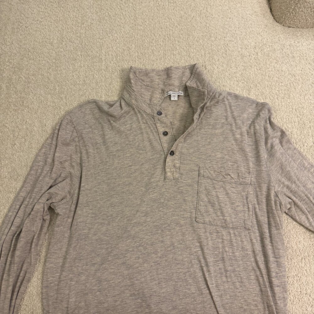 James Perse Standard Heather Grey Henley Shirt Sz 1 (S)